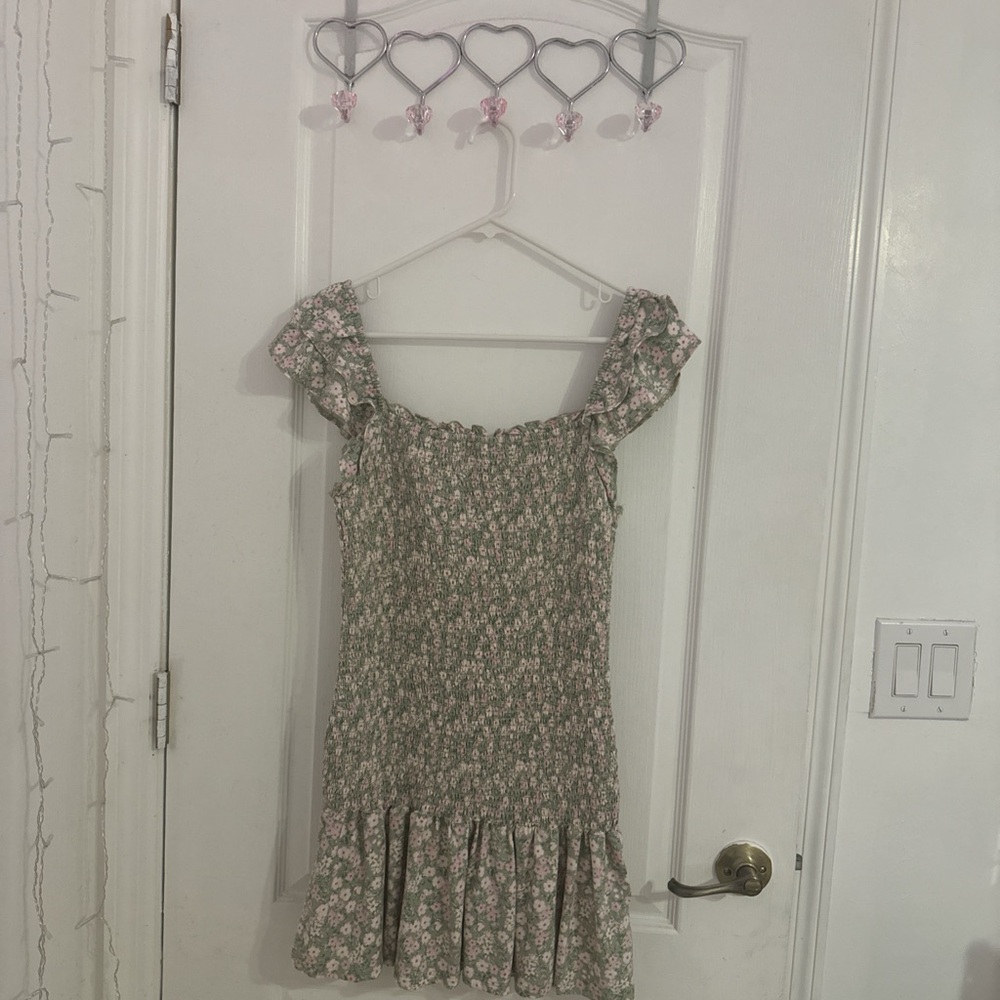 Green and pinkie flowers dress